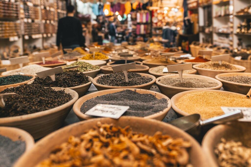 An arangement of spices in a market