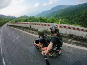 happy people on a motorbike