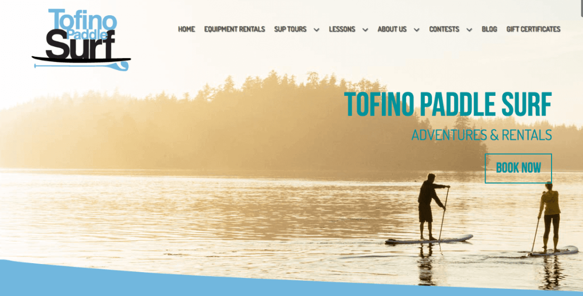 Tofino Paddle Surf homepage, designed by Andrea