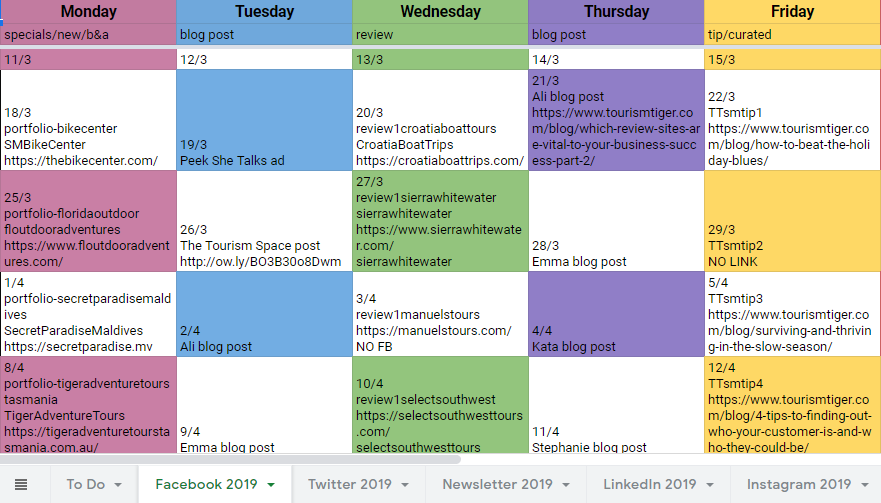 Tourism Tiger original social media editorial calendar